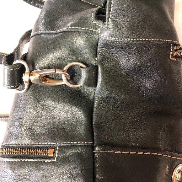 Genuine Roots Black Leather Bucket Crossbody Shoulder Bag Purse - Picture 5 of 16